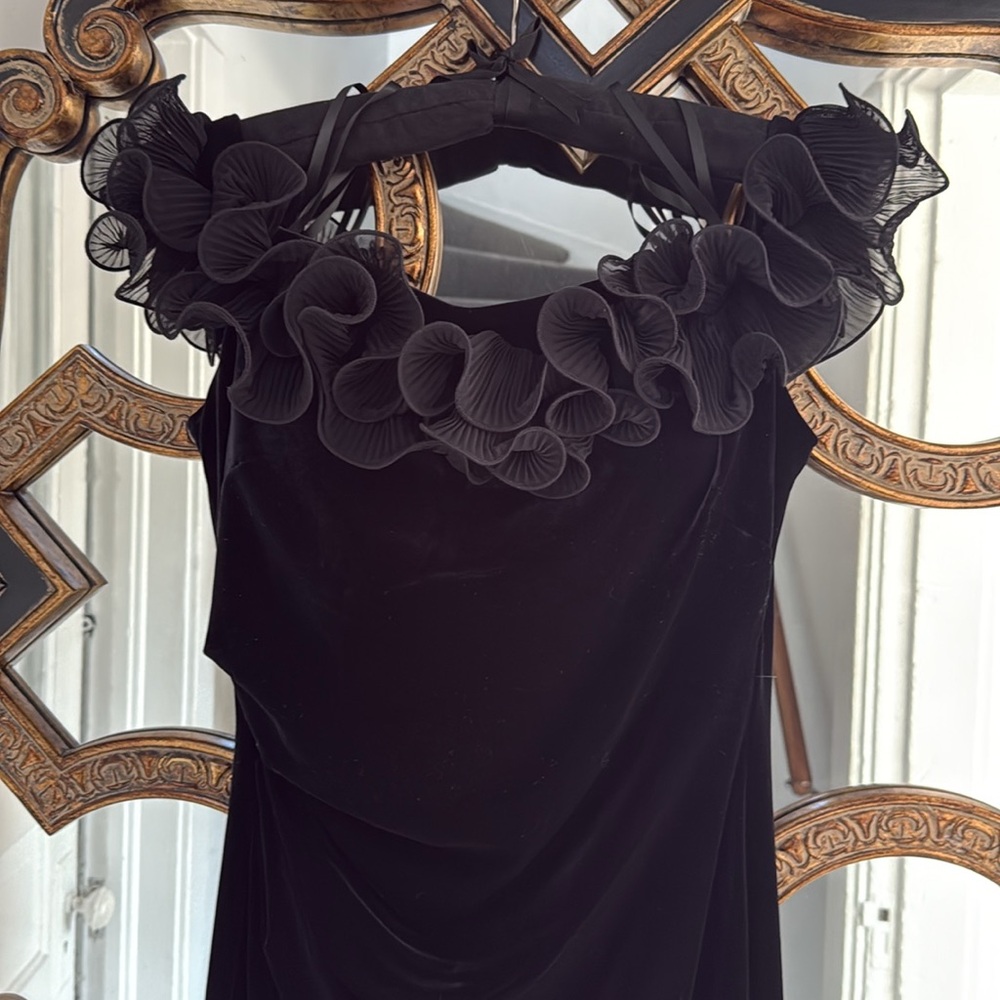 Xscape Black Dress with Ruffle Detail